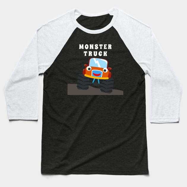 illustration of monster truck with cartoon style. Baseball T-Shirt by KIDS APPAREL